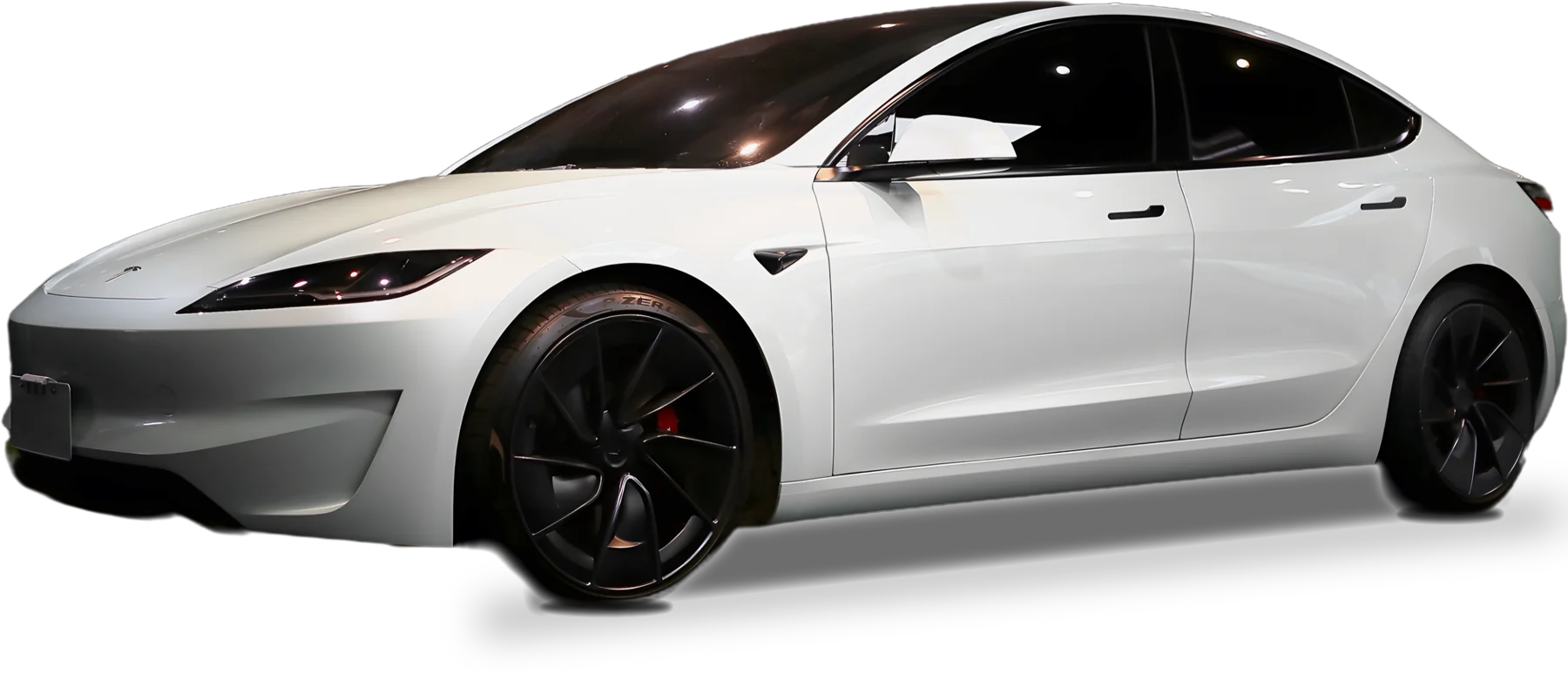 Tesla Model 3 全車透明犀牛皮完成後的去背側面圖，御守車匠台中大里工作室施工
